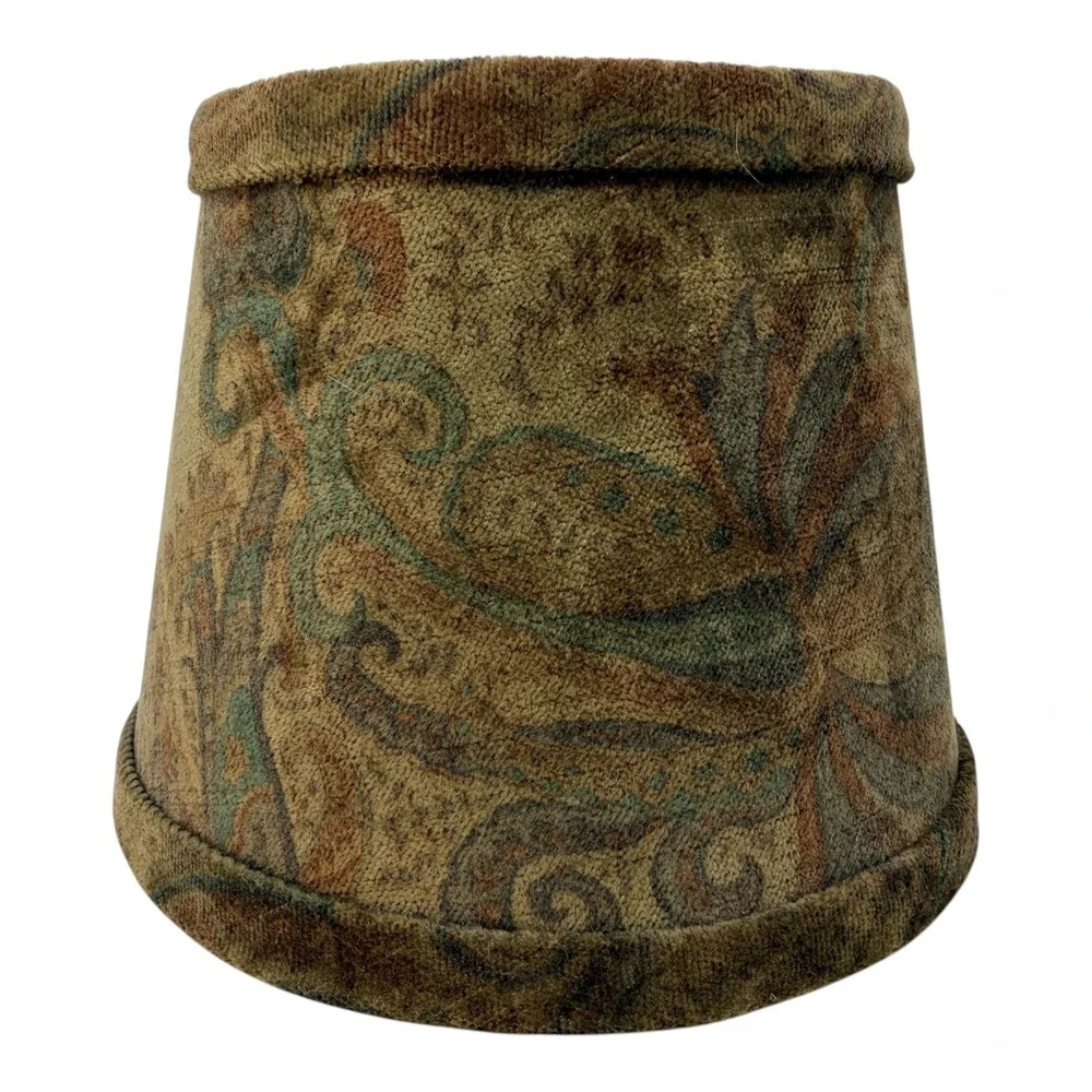 Vintage Empire Lamp Shade Velvet Flock‎ Paisley Tan Brown Teal 5.5